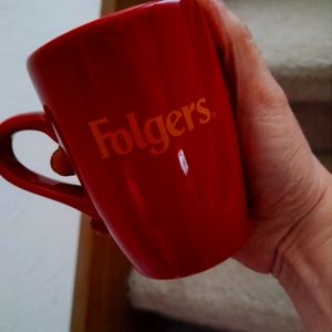 Folgers Coffee Red & Gold Ceramic Coffee Mug Cup Houston Harvest